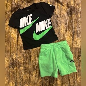 Boys Nike Black Tee and Neon Green Shorts Set Size 24 months